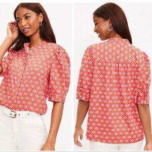 NWT LOFT Puff Sleeve Orange print Blouse Size S